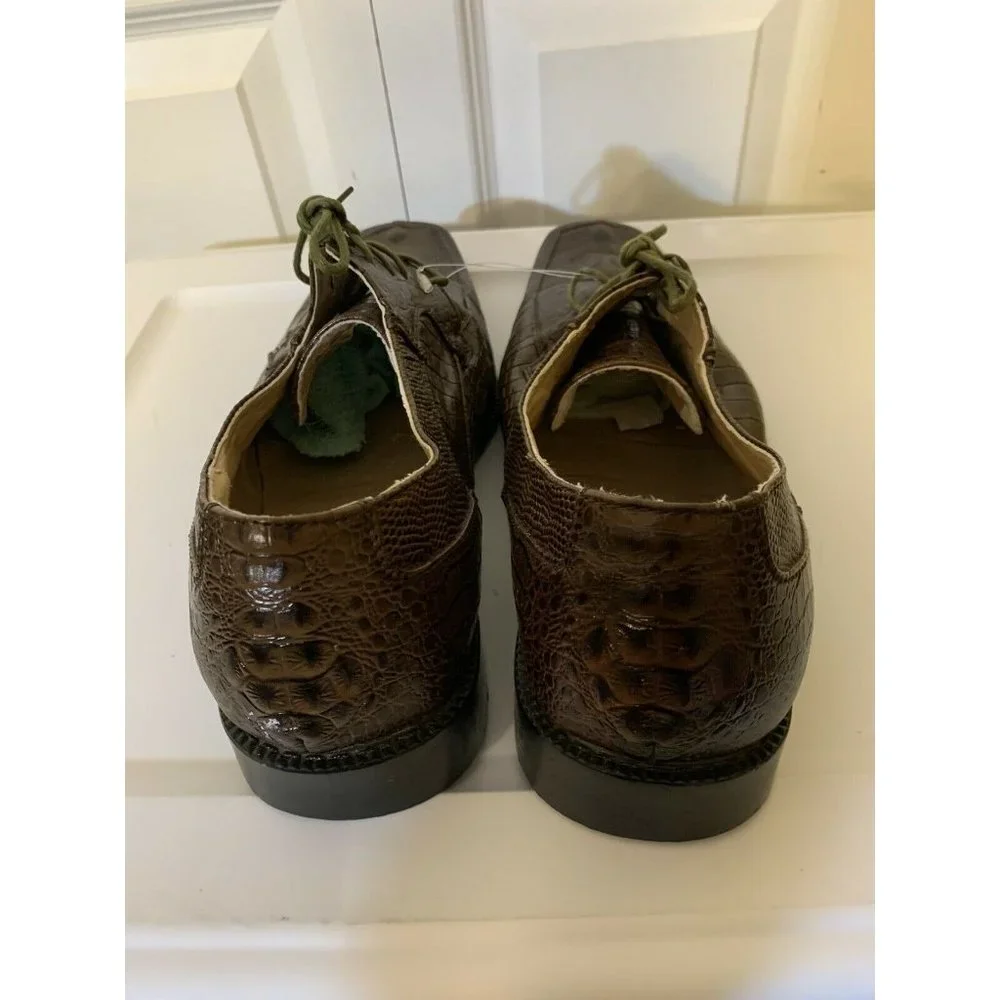 Bolano Faux Snake Skin Trim Printed Men’s Sz 12 Lace Up Oxford Brown Shoe‎